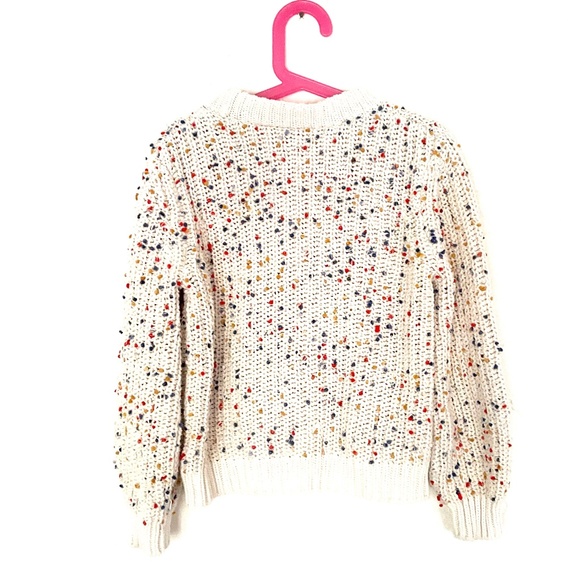 HANNA ANDERSSON Cream Mini Colorful Pompom Cable Knit Button Cardigan Kids Sz 8 - Picture 2 of 2